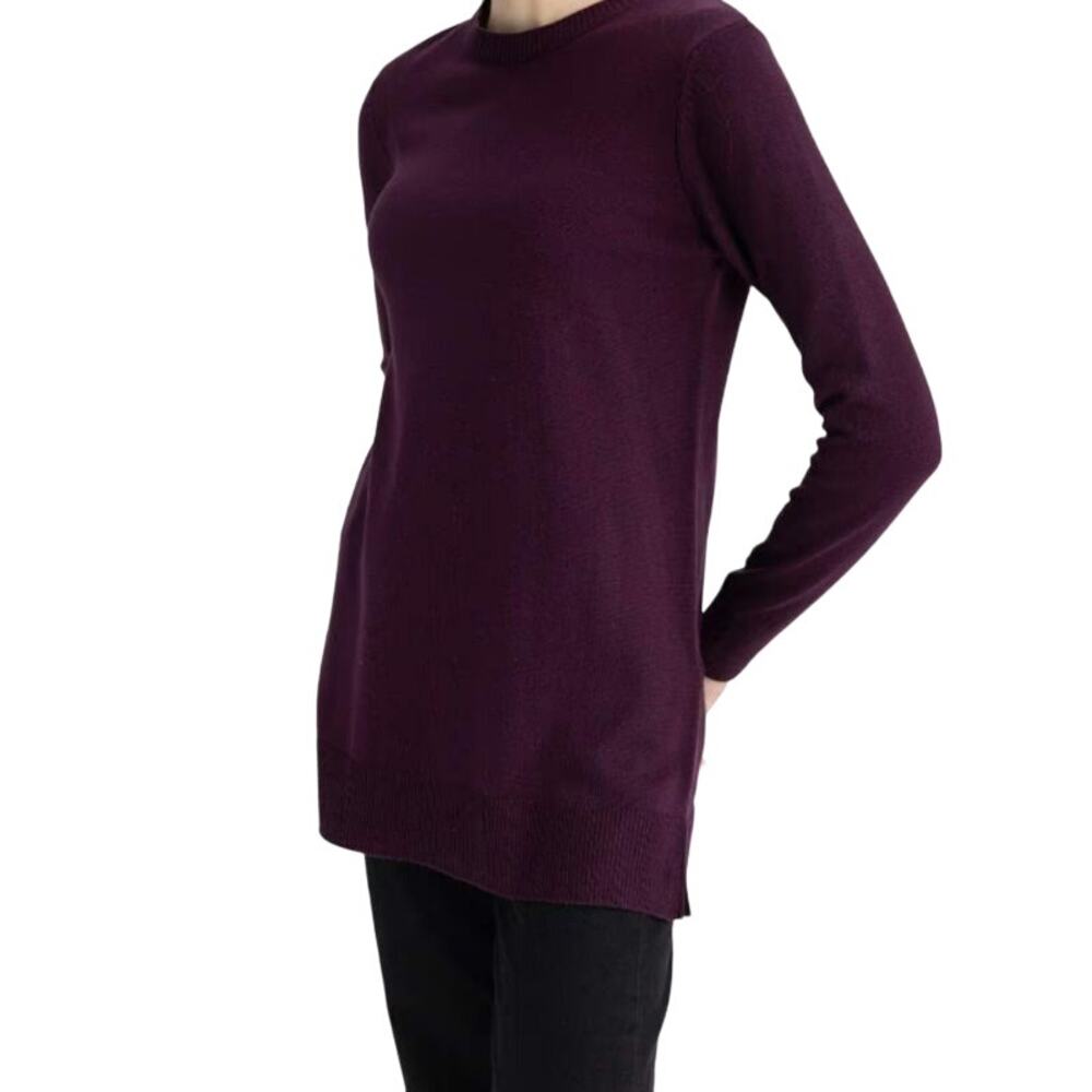 Eileen Fisher Womens 100% Merino Wool Pullover Sweater Rib Trim Purple Medium